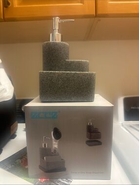 Zeez Gray Textured Three-in-One Soap Dispenser Set